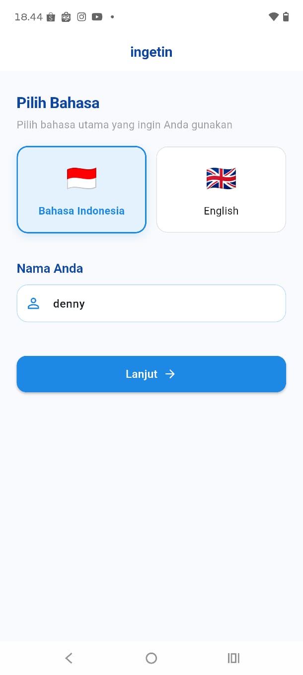 Layar Input Nama Ingetin